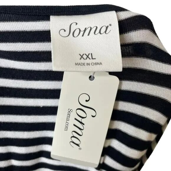 NWT Soma Asymmetrical Twist Waist Dress Black & White Striped Soft Size XXL - Picture 3 of 4